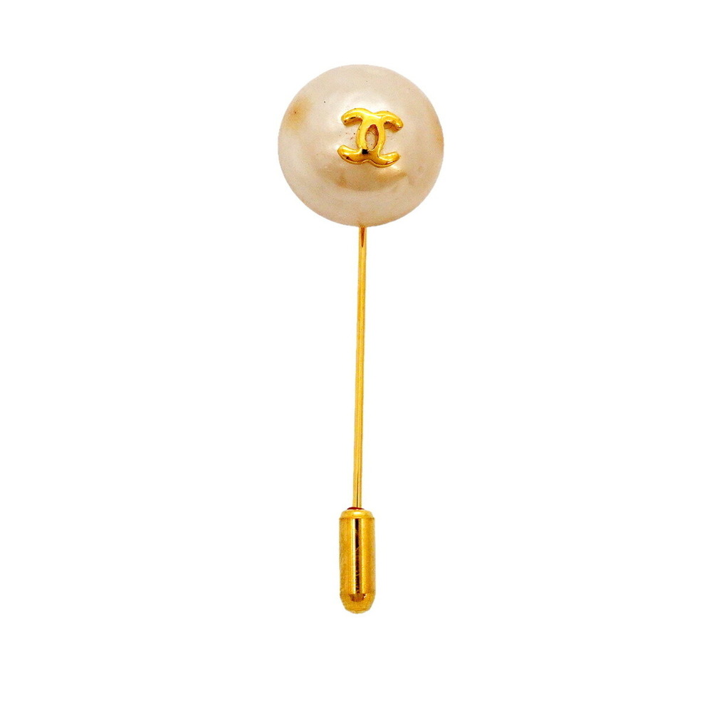 Chanel pin brooch, Coco Mark, GP plated, faux pearl, gold, women's.